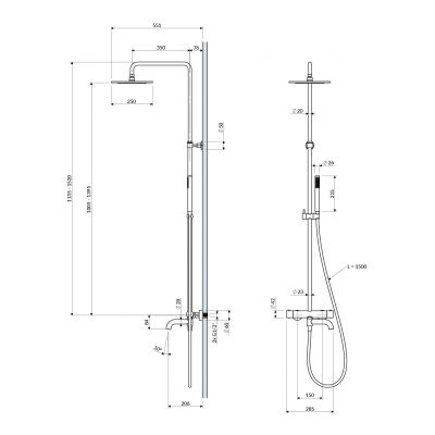 Omnires Y zestaw wannowo-prysznicowy ścienny termostatyczny z deszczownicą czarny Y1234BL