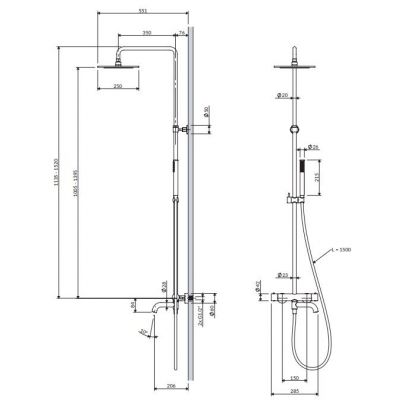 Omnires Y zestaw wannowo-prysznicowy ścienny termostatyczny z deszczownicą grafitowy Y1234GR