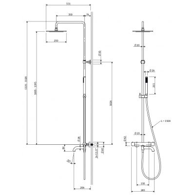 Omnires Y zestaw wannowo-prysznicowy ścienny termostatyczny z deszczownicą czarny Y1234ALBL