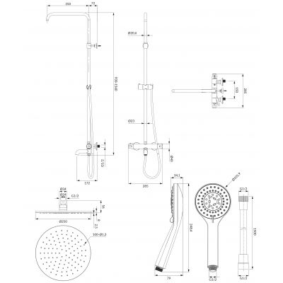 Omnires Y zestaw wannowo-prysznicowy ścienny termostatyczny z deszczownicą biały mat Y1234WM