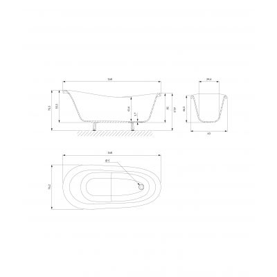 Omnires M+ Atena wanna wolnostojąca biały/czarny połysk ATENA168BCP