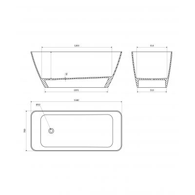 Omnires Marble + Parma wanna wolnostojąca 159x71 cm biały / czarny połysk PARMAWWBCP
