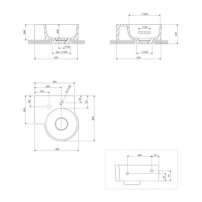 Omnires Ovo M+ umywalka 33x34 cm narożna ścienna-nablatowa biały mat OVO335UWLBM