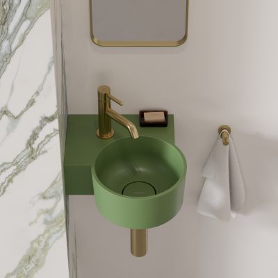 Omnires Ovo M+ umywalka 33x34 cm narożna ścienna-nablatowa olive mat OVO335UWLOL