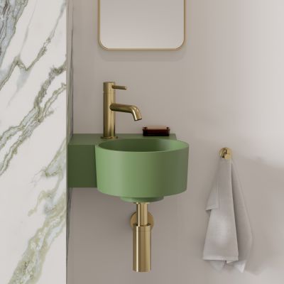 Omnires Ovo M+ umywalka 33x34 cm narożna ścienna-nablatowa olive mat OVO335UWLOL