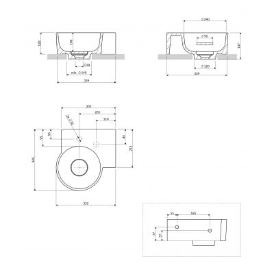 Omnires Ovo M+ umywalka 33x34 cm narożna ścienna-nablatowa ash grey mat OVO335UWPAG