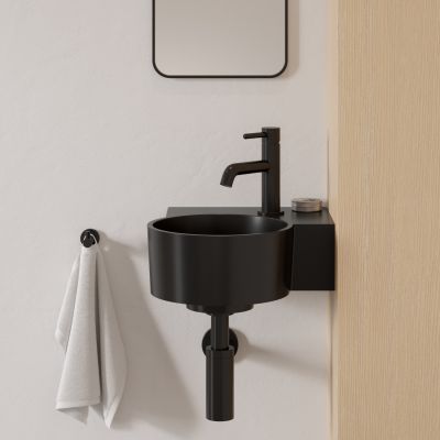 Omnires Ovo M+ umywalka 33x34 cm narożna ścienna-nablatowa black lava mat OVO335UWPBLV