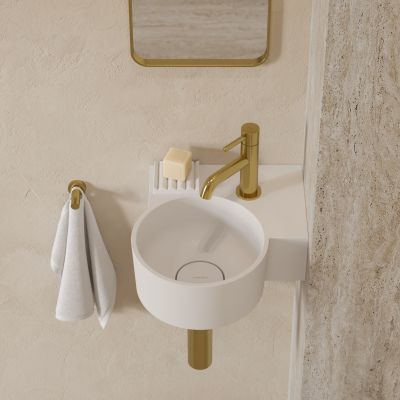 Omnires Ovo M+ umywalka 33x34 cm narożna ścienna-nablatowa biały mat OVO335UWPBM