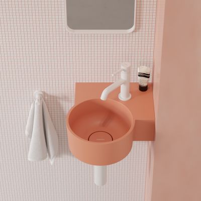 Omnires Ovo M+ umywalka 33x34 cm narożna ścienna-nablatowa coral mat OVO335UWPCO
