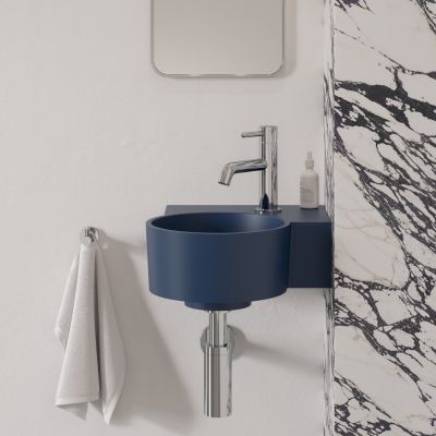 Omnires Ovo M+ umywalka 33x34 cm narożna ścienna-nablatowa midnight blue mat OVO335UWPMB