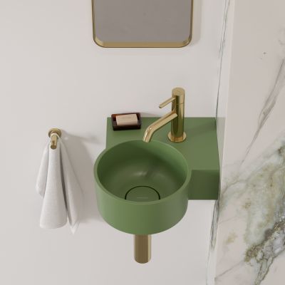 Omnires Ovo M+ umywalka 33x34 cm narożna ścienna-nablatowa olive mat OVO335UWPOL