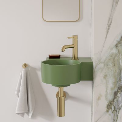 Omnires Ovo M+ umywalka 33x34 cm narożna ścienna-nablatowa olive mat OVO335UWPOL