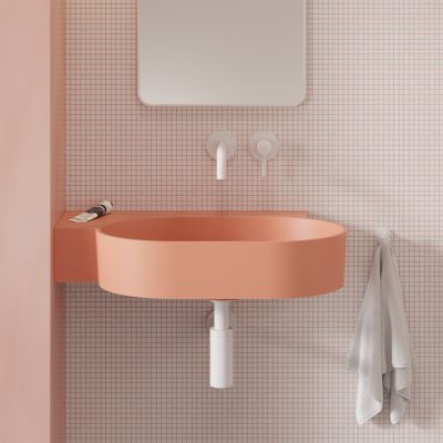 Omnires Ovo M+ umywalka 64x44 cm narożna ścienna-nablatowa coral mat OVO645UWLCO