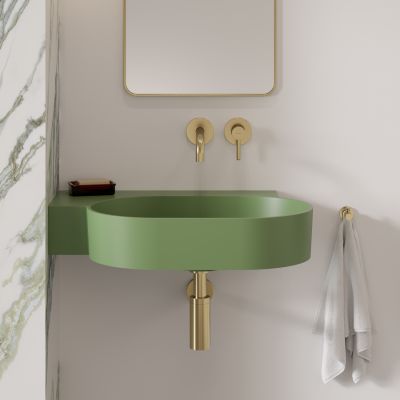 Omnires Ovo M+ umywalka 64x44 cm narożna ścienna-nablatowa olive mat OVO645UWLOL