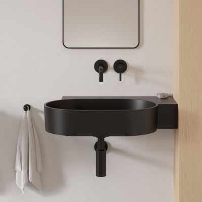 Omnires Ovo M+ umywalka 64x44 cm narożna ścienna-nablatowa black lava mat OVO645UWPBLV