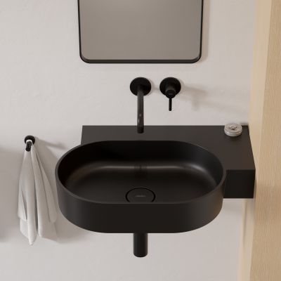 Omnires Ovo M+ umywalka 64x44 cm narożna ścienna-nablatowa black lava mat OVO645UWPBLV