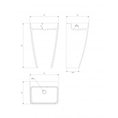 Omnires Parma umywalka 55x43 cm prostokątna wolnostojąca biała PARMAUWBOBP