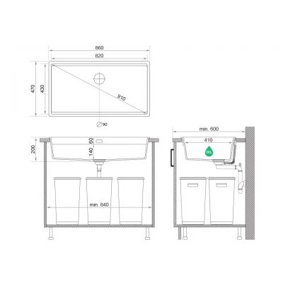 Primagran Praga XXL 90 Level zlewozmywak granitowy 86x47 cm czarny MPNKC-X0#N