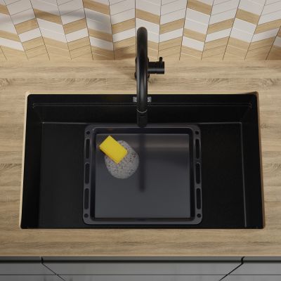 Primagran Praga XXL 80 Level zlewozmywak granitowy 76x47 cm czarny O_OP8KC-001