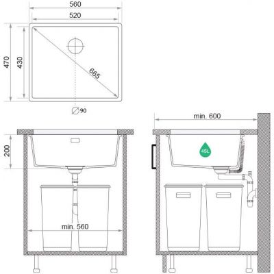 Primagran Londyn 60 XXL zlewozmywak granitowy 52x43 cm biały ML6KW-X0#P