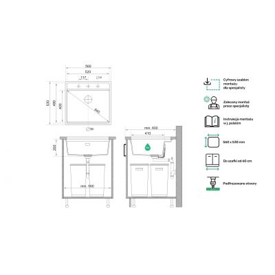 Primagran Bergen zlewozmywak granitowy MAX 60 Low Cut O_OB6KC-001