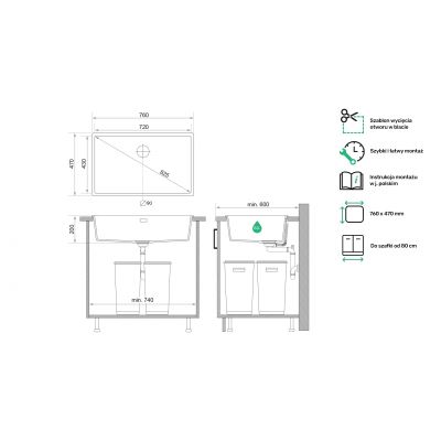 Primagran Londyn zlewozmywak granitowy XXL 80 Slim O_OL8KC-001