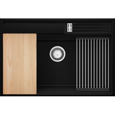 Primagran Oslo zlewozmywak granitowy 80 Pocket Multilevel z akcesoriami czarny O_OOHKC-001