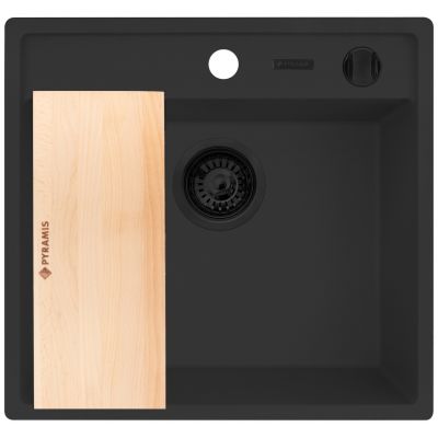 Pyramis Camea zlewozmywak granitowy z wkładką ociekową 53x50 cm czarny 070168302WD
