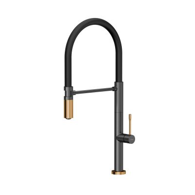 Quadron Margot T Line SteelQ bateria kuchenna stojąca z wyciąganą elastyczną wylewką graphite metal/nano PVD miedź 3623502_T1PVDC1