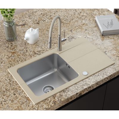 Zestaw Quadron Edward 111 zlewozmywak granitowo-stalowy 78x44 cm z baterią Kate Kate beż/stal FUS_E7844BE_3623500BS