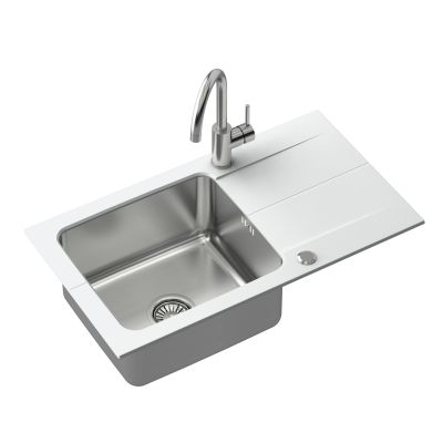 Zestaw Quadron Edward 111 zlewozmywak granitowo-stalowy 78x44 cm z baterią Kate alabaster/stal FUS_E7844BI_3623500BS