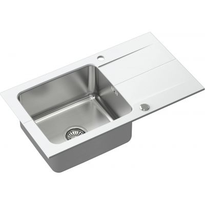 Zestaw Quadron Edward 111 zlewozmywak granitowo-stalowy 78x44 cm z baterią Kate alabaster/stal FUS_E7844BI_3623500BS