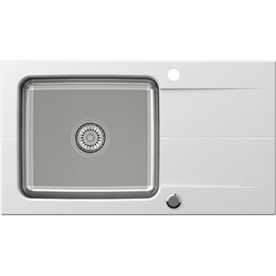 Zestaw Quadron Edward 111 zlewozmywak granitowo-stalowy 78x44 cm z baterią Kate alabaster/stal FUS_E7844BI_3623500BS