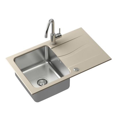 Zestaw Quadron Michael 111 zlewozmywak granitowo-stalowy 78x48 cm z baterią Kate beż/stal FUS_M7848BE_3623500BS