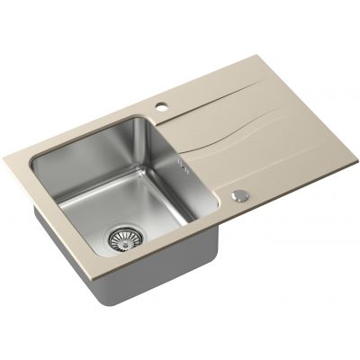 Zestaw Quadron Michael 111 zlewozmywak granitowo-stalowy 78x48 cm z baterią Kate beż/stal FUS_M7848BE_3623500BS