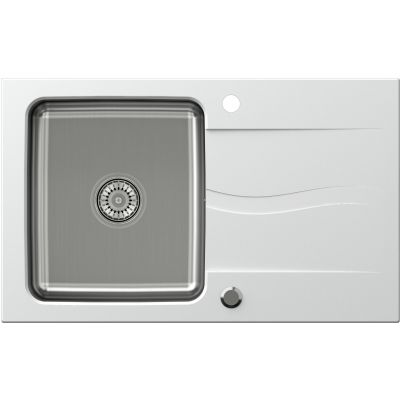 Zestaw Quadron Michael 111 zlewozmywak granitowo-stalowy 78x48 cm z baterią Kate alabaster/stal FUS_M7848BI_3623500BS