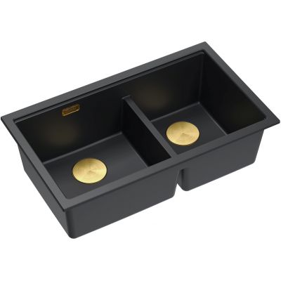 Quadron Logan 120 zlewozmywak GraniteQ 76x45 cm pure carbon/elementy złote HQL7645U7_PVDG1_U
