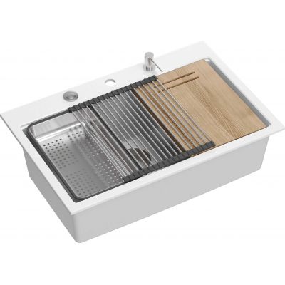 Quadron Marc 110 FM zlewozmywak 75x49 cm GraniteQ snow white/elementy stalowe HQM7650U1_FM_BS