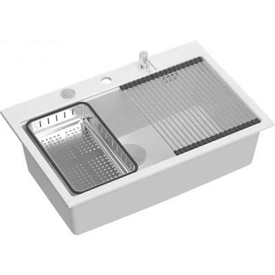 Quadron Marc 110 FM zlewozmywak 75x49 cm GraniteQ snow white/elementy stalowe HQM7650U1_FM_BS