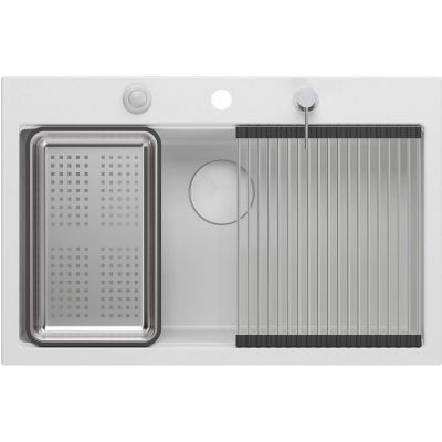 Quadron Marc 110 FM zlewozmywak 75x49 cm GraniteQ snow white/elementy stalowe HQM7650U1_FM_BS