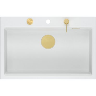 Quadron Marc 110 FM zlewozmywak 75x49 cm GraniteQ snow white/elementy złote HQM7650U1_FM_PVDG1