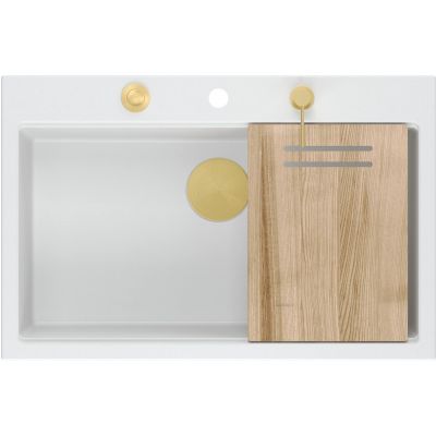 Quadron Marc 110 FM zlewozmywak 75x49 cm GraniteQ snow white/elementy złote HQM7650U1_FM_PVDG1