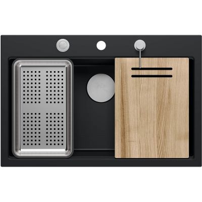 Quadron Marc 110 FM zlewozmywak 75x49 cm GraniteQ pure carbon/elementy stalowe HQM7650U7_FM_BS