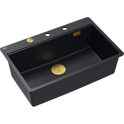 Quadron Marc 110 FM zlewozmywak 75x49 cm GraniteQ pure carbon/elementy złote HQM7650U7_FM_PVDG1
