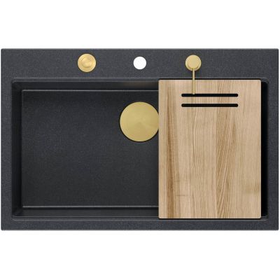 Quadron Marc 110 FM zlewozmywak 75x49 cm GraniteQ pure carbon/elementy złote HQM7650U7_FM_PVDG1