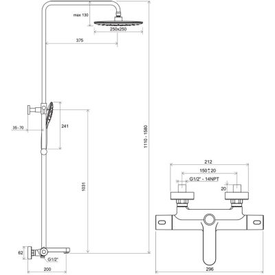 Ravak Termo zestaw wannowo-prysznicowy ścienny termostatyczny z deszczownicą chrom X070163