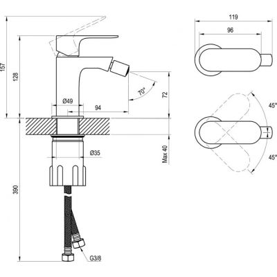 Ravak Eleganta bateria bidetowa stojąca grafit szczotkowany X070332