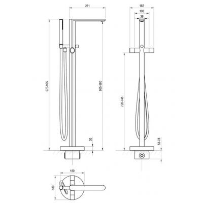 Ravak Chrome II bateria wannowo-prysznicowa wolnostojąca czarna X070468