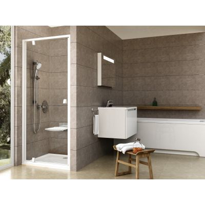 Ravak Pivot drzwi prysznicowe 90 cm uchylne biały połysk/szkło przezroczyste 03G70101Z1