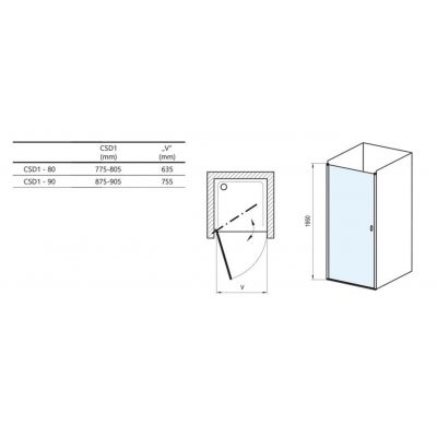 Ravak Chrome CSD1-90 drzwi prysznicowe 90 cm wnękowe czarny/szkło przezroczyste 0QV70300Z1